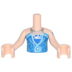 Torso Mini Doll Girl Blue Strapless Top, Light Aqua Trim, Silver Necklace Pattern, Light Nougat Arms with Hands with Dark Azure Tattoo