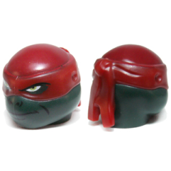 Minifigure, Head, Modified Ninja Turtle Type 2 with Dark Red Mask, Headcovering and Closed Mouth Pattern (Raphael)