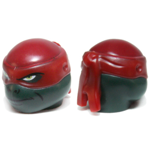 Деталь LEGO 16640pb02 Minifigure, Head, Modified Ninja Turtle Type 2 with Dark Red Mask, Headcovering and Closed Mouth Pattern (Raphael)