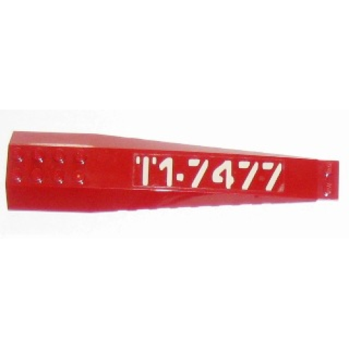 Деталь LEGO 45301pb010L Wedge 16 x 4 Triple Curved with Reinforcements with White 'T1-7477' Left Side Pattern (Sticker) - Sets 7298 / 7477