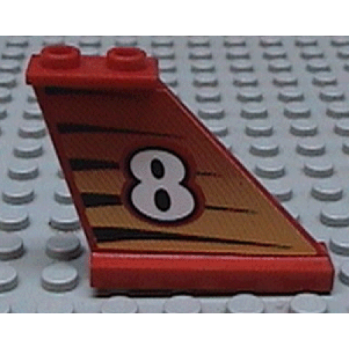 Деталь LEGO 2340pb006R Tail 4 x 1 x 3 with White Number 8 on Tiger Stripes Background Pattern Model Right Side (Sticker) - Set 8229