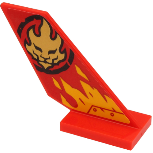 Деталь LEGO 6239pb095R Tail Shuttle with Gold Lion Head in Black Circle and Yellow Flames on Red Background Pattern Model Right Side (Sticker) - Set 71704