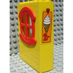 Fabuland Building Wall 2 x 6 x 7 with Round Symmetric Red Window with Ice Cream and No 2 Pattern (Sticker) - Set 3681