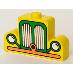 Brick, Modified 1 x 4 x 2 Center Stud Top with Car Grille Fabuland orange/green Pattern