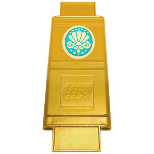 Деталь LEGO 65200pb05 Container, Book Cover Binding, 16 x 6 x 1 (Storybook Adventures) with Gold Shell and Scrolls on Dark Turquoise Oval Background Pattern (Sticker) - Set 43213