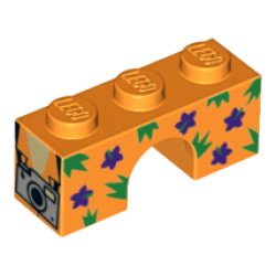 Arch 1 x 3 with Dark Purple Flowers, Green Spikes and Silver Camera Pattern