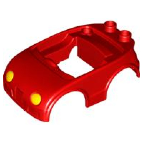 Деталь LEGO 92014pb01 Duplo Car Body with 2 Studs on Back and Yellow Headlights Pattern (fits over Car Base 2 x 4) - Red