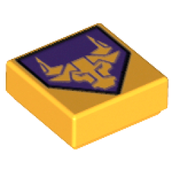 Tile 1 x 1 with Bright Light Orange Bull on Dark Purple Pentagonal Shield Pattern