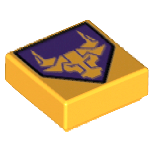 Деталь LEGO 3070pb108 Tile 1 x 1 with Bright Light Orange Bull on Dark Purple Pentagonal Shield Pattern
