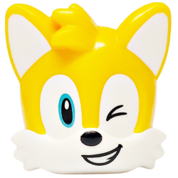 Minifigure, Head, Modified Fox with Molded White Face and Ears and Printed Wink Left and Medium Azure Eye Right, Black Nose and Open Smile Pattern