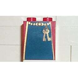 Slope 65 2 x 2 x 2 without Bottom Tube with Minifigure Dress / Skirt / Robe, Blue Panel and Keys Pattern