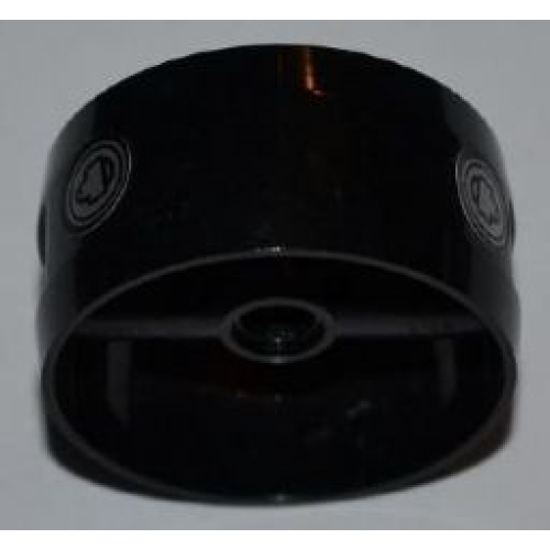 Деталь LEGO 41531pb004 Cylinder 4 x 4 x 1 2/3 with Pin Holes and Center Bar with 2 Filler Caps Pattern (Stickers) - Set 7643