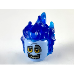 Minifigure, Head, Modified with Molded Trans-Dark Blue Flaming Hair and Printed Bright Light Orange Eyes with Dark Bluish Gray Rings, Sharp Teeth Pattern (Hades) Minifigure, Head, Modified with Molded Trans-Dark Blue Flaming Hair and Printed Bright Light Orange Eyes with Dark Bluish Gray Rings, Sharp Teeth Pattern (Hades)