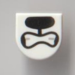 Tile, Round 1 x 1 Half Circle Extended with Bared Teeth and Black Nose Pattern Tile, Round 1 x 1 Half Circle Extended with Bared Teeth and Black Nose Pattern