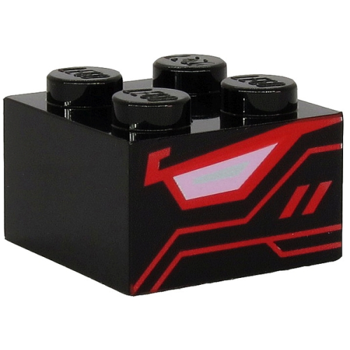 Деталь LEGO 3003pb109 Brick 2 x 2 with Bright Pink and Light Bluish Gray Quadrilateral and Red Stripes (Dragon Eye) Pattern on Two Sides