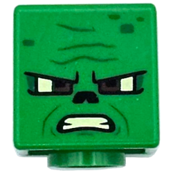 Minifigure, Head, Modified Cube with Bright Light Yellow and Reddish Brown Eyes, Black Nose, Green Spots and Wrinkles, Angry Open Mouth with Teeth Pattern