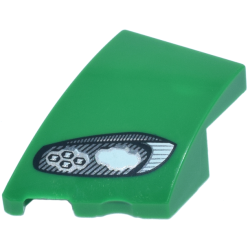 Wedge 3 x 2 Left No Studs with Aston Martin Car Headlight, Black Outline, White and Silver Stripes and 2 Bulbs Pattern