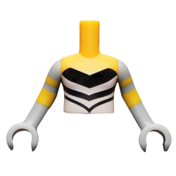 Torso Mini Doll Girl Black Strapless Top with White V-Stripes Pattern, Light Bluish Gray Arms with Hands with 2 Bright Light Orange Stripes