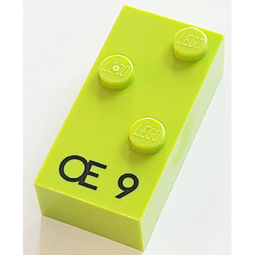 Деталь LEGO 65548pb01 Brick, Braille 2 x 4 with 3 Studs with Black Capital Ligature Œ / Number 9 Pattern (dots-246 ⠪) (French with Antoine Numbers)