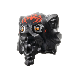 Minifigure, Head, Modified Tiger with Braided Beard with Red Markings and Orange Eyes with Silver Outlines Pattern Minifigure, Head, Modified Tiger with Braided Beard with Red Markings and Orange Eyes with Silver Outlines Pattern
