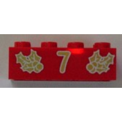 Brick 2 x 4 with Gold Holly and '7' Pattern