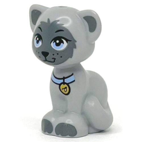 Деталь LEGO 11602pb13 Cat, Friends Style, Sitting with Bright Light Blue Eyes and Collar with Gold Tag, Black Nose, Dark Bluish Gray Inner Ears, Patch and Paws Pattern (Gertrude)