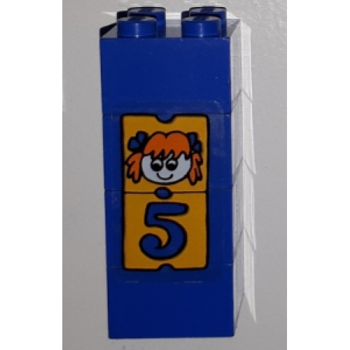 Деталь LEGO BA063pb02 Stickered Assembly 2 x 2 x 4 with Girl and Number 5 Pattern (Sticker) - Set 3681 - 4 Brick 2 x 2