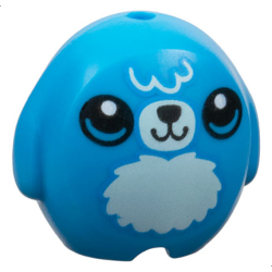 Minifigure, Utensil Pillow Plush Toy with Dog with Black Nose, Mouth and Eyes, White Pupils and Light Aqua Bangs, Muzzle and Fur Stomach Pattern