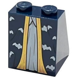 Slope 65 2 x 2 x 2 with Bottom Tube with Minifigure Dress / Skirt / Robe, White Bats and Gold Trim over White Panel Pattern