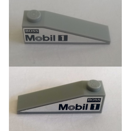 Деталь LEGO 60477pb014 Slope 18 4 x 1 with 'BOSS' and 'Mobil 1' on Silver Background Pattern on Both Sides (Stickers) - Set 75911