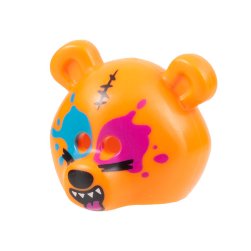 Деталь LEGO 15506pb05 Minifigure, Headgear Mask Bear Rounded with Black Stitching and Nose, Dark Azure and Magenta Splotches, and Open Mouth Smile with Tongue Pattern
