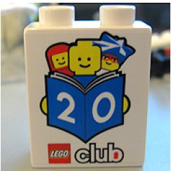 Duplo, Brick 1 x 2 x 2 with LEGO Club 20th Birthday Pattern Duplo, Brick 1 x 2 x 2 with LEGO Club 20th Birthday Pattern