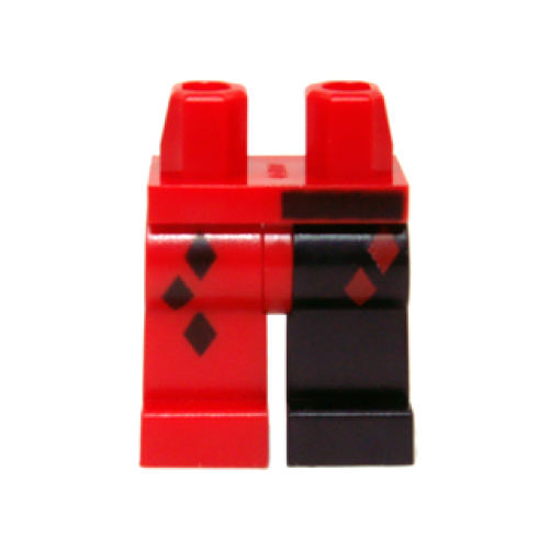 Деталь LEGO 970d03pb02 Hips and 1 Black Left Leg, 1 Red Right Leg with Diamonds, Red Diamonds on Top, Black Bar Above Left Leg Pattern
