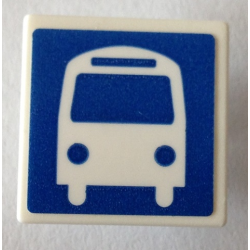 Road Sign 2 x 2 Square with Open O Clip with White Bus on Blue Background Pattern (Sticker) - Set 40170
