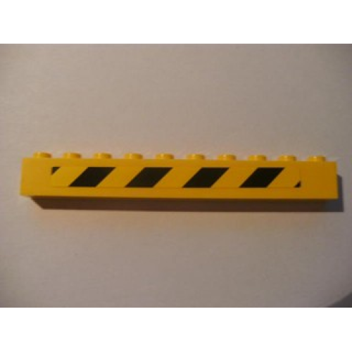Деталь LEGO 6111pb008R Brick 1 x 10 with Black and Yellow Danger Stripes Pattern Right (Sticker) - Set 7633