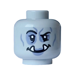 Minifigure, Head Alien Orc Female Black Eyebrows, Eyes and Mouth, White Sharp Teeth and Sand Blue Eye Shadow, Wrinkles and Lips Pattern