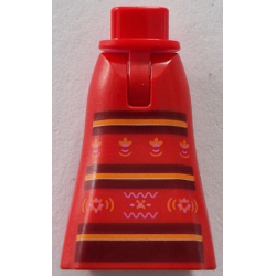 Mini Doll Hips and Skirt Full Length with Dark Red and Bright Light Orange Stripes, Medium Lavender Flowers and Wavy Lines Pattern - Thin Hinge Mini Doll Hips and Skirt Full Length with Dark Red and Bright Light Orange Stripes, Medium Lavender Flowers and Wavy Lines Pattern - Thin Hinge