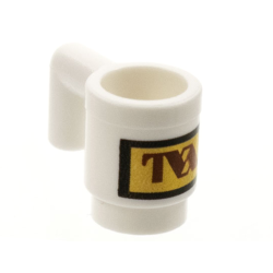 Minifigure, Utensil Cup with Reddish Brown TVA Logo on Gold Rectangle Pattern