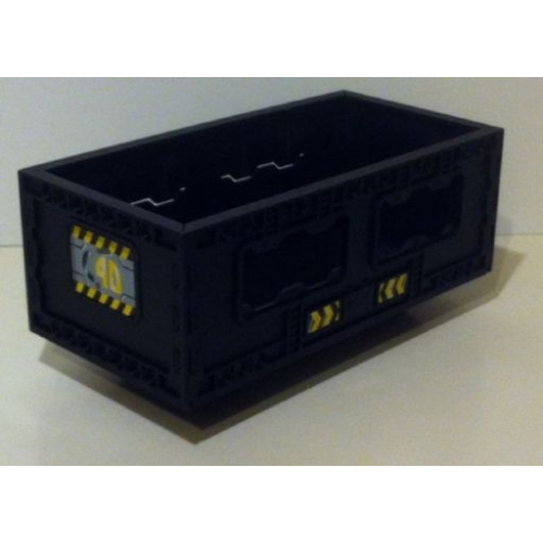 Деталь LEGO 32094pb002 Vehicle, Forklift Load Bin (CyberMaster) with 'C4D' on Both Ends and Black and Yellow Danger Stripes on Side Pattern (Stickers) - Sets 8482 / 8483