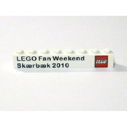 Деталь LEGO 3008pb118 Brick 1 x 8 with LEGO Fan Weekend Skaerbaek 2010 and Lego Logo Pattern