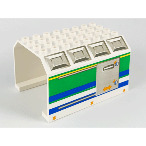 Деталь LEGO 42604pb001 Aircraft Fuselage Middle Angular Top 6 x 8 x 4 with Door on Blue, Green, and Yellow Stripes Pattern