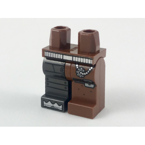 Деталь LEGO 970d43pb01 Hips and 1 Reddish Brown Left Leg, 1 Pearl Dark Gray Right Leg with Cybernetic Leg Pattern