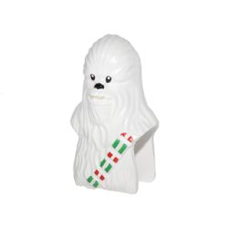 Minifigure, Head, Modified SW Wookiee, Chewbacca with Black Eyes and Nose and Holiday Red and Green Ammo Strap Pattern