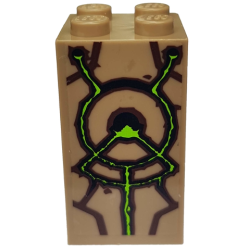 Brick 2 x 2 x 3 with Brown and Bright Green Lines and Circular Pattern (Sticker) - Set 9450