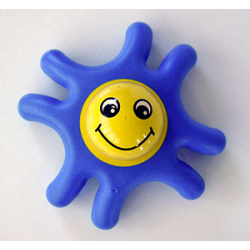 Primo Teether Star with 8 Arms and Yellow Center with Face Pattern - Blue Primo Teether Star with 8 Arms and Yellow Center with Face Pattern - Blue