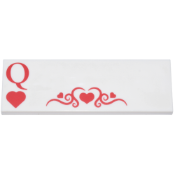 Tile 2 x 6 with Playing Card Red Letter Q, Hearts, and Filigree Pattern
