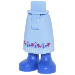 Mini Doll Hips and Skirt Long with Molded Blue Legs and Feet and Printed Bells, Magenta Goats and White Dots Hem Pattern - Thick Hinge