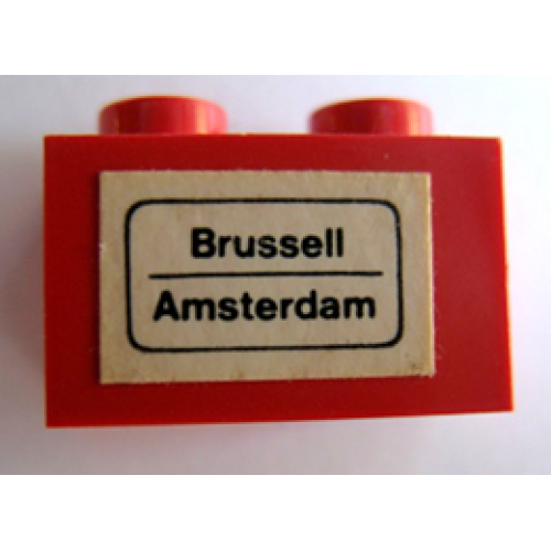 Деталь LEGO 3004pb064 Brick 1 x 2 with 'Brussell - Amsterdam' Pattern (Sticker) - Set 164