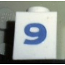 Brick 1 x 1 with Blue Number 9 Pattern (Serif Font)