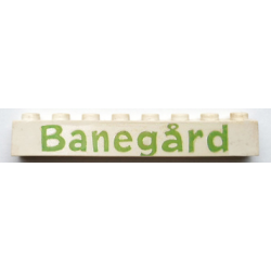Brick 1 x 8 without Bottom Tubes with Cross Side Supports with Green 'Banegård' Pattern ('Banegard')